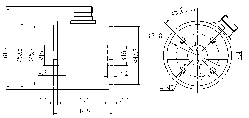 靜態扭矩傳感器扭力傳感器CAZF-T50.8外形尺寸圖